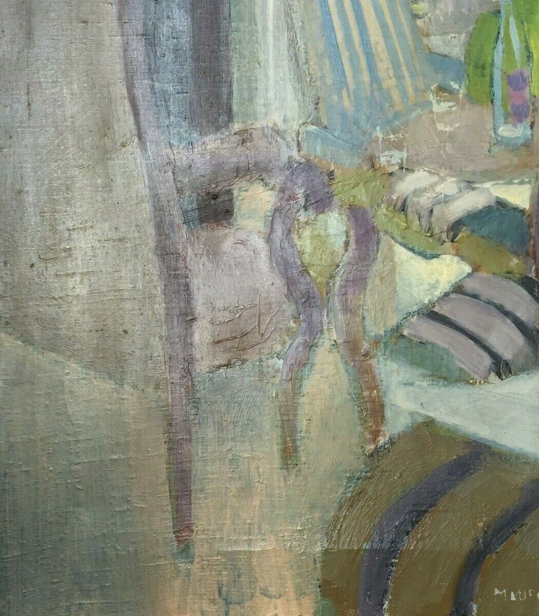 OIL ON CANVAS JEAN MAUFAY ABSTRACT COMPOSITION SCENE OF INTERIOR