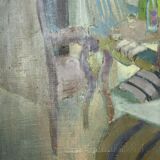 OIL ON CANVAS JEAN MAUFAY ABSTRACT COMPOSITION SCENE OF INTERIOR