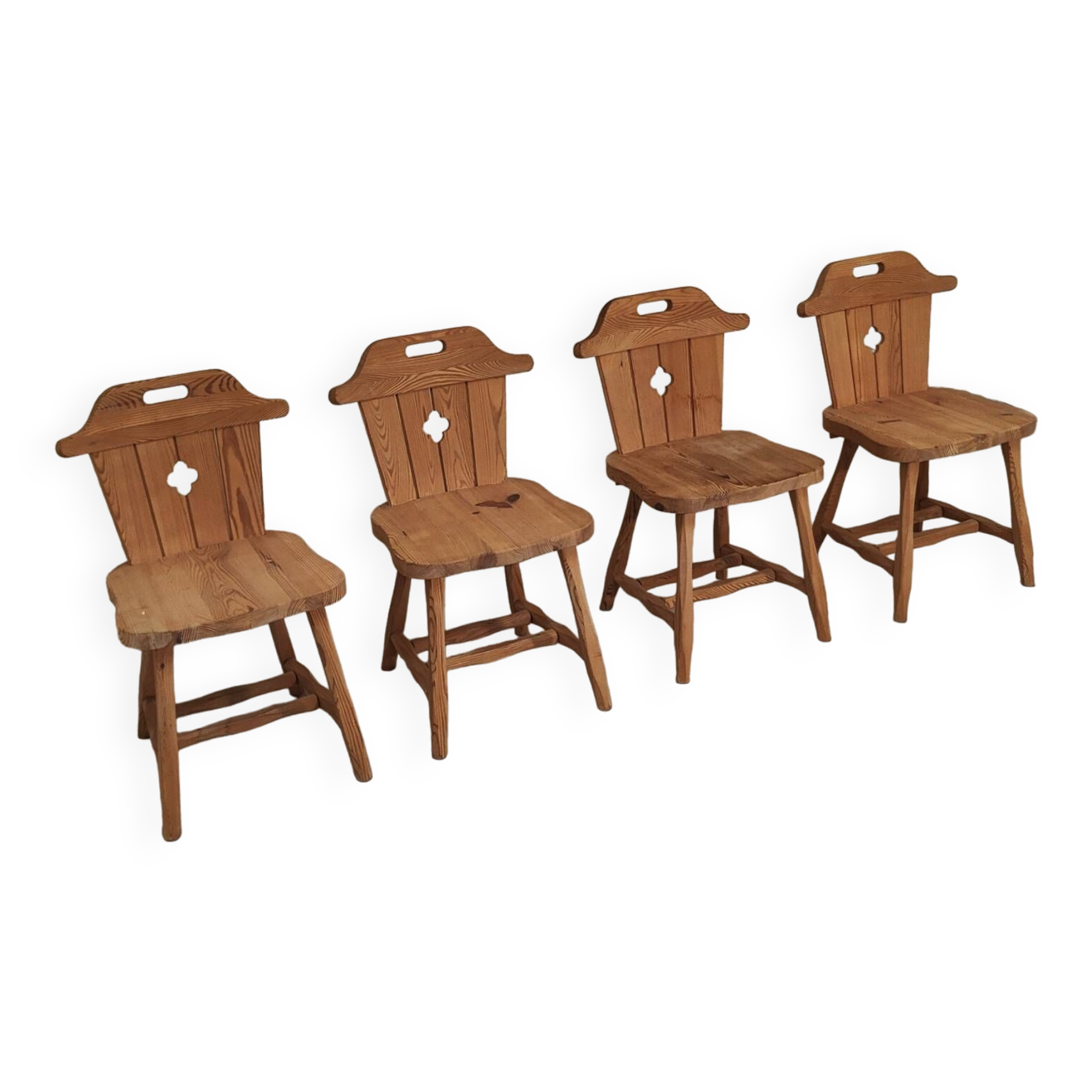 Set of 4 Vintage Tyrolean Dining Room Chairs in Pine, 1970s.