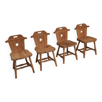 Set of 4 Vintage Tyrolean Dining Room Chairs in Pine, 1970s,