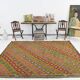 7x9 Yellow Green Handmade Wool Scandinavian Kilim Rug