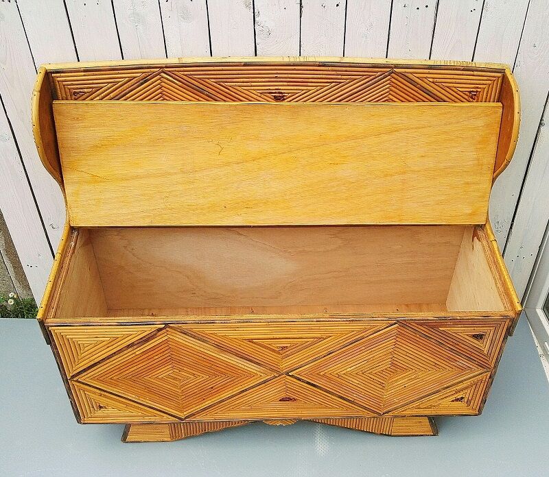Chest bench, rattan marquetry, vintage 60's