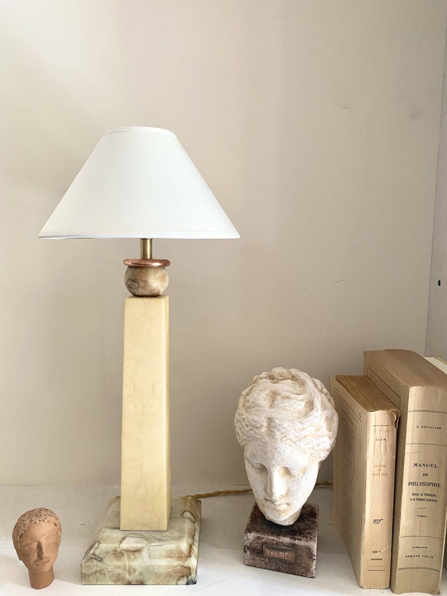 Alabaster lamp, 2M braided fabric cable, cotton shade