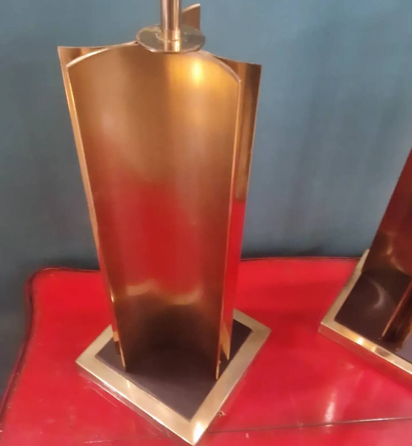 Large pair of 70s gold metal table lamps