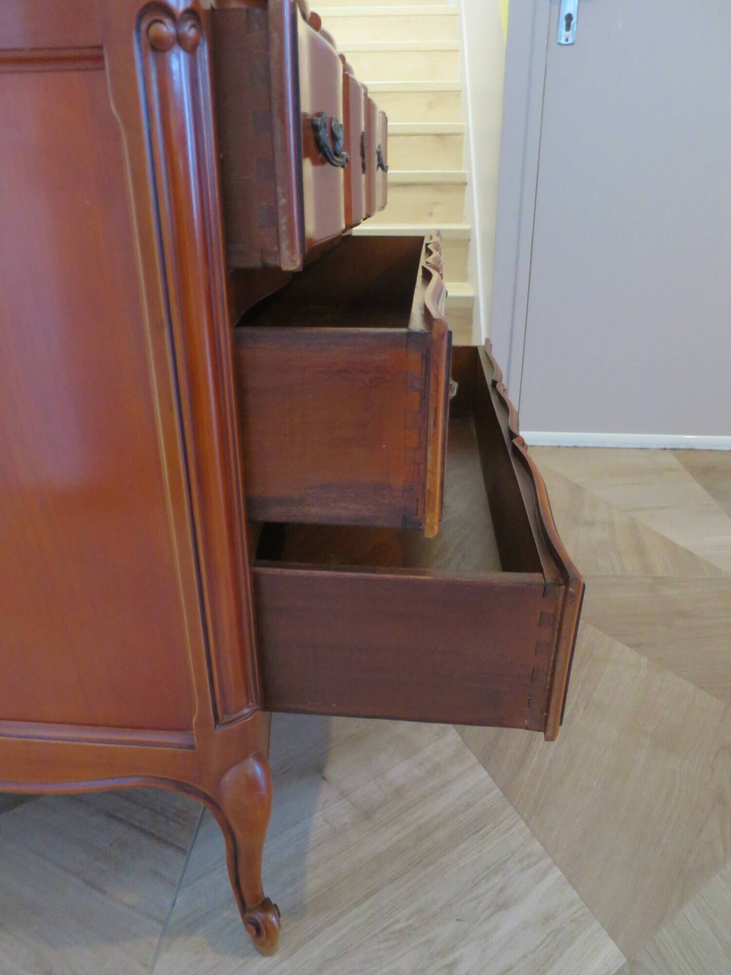 3-drawer chest of drawers in Louis XV style cherry wood, 1980s