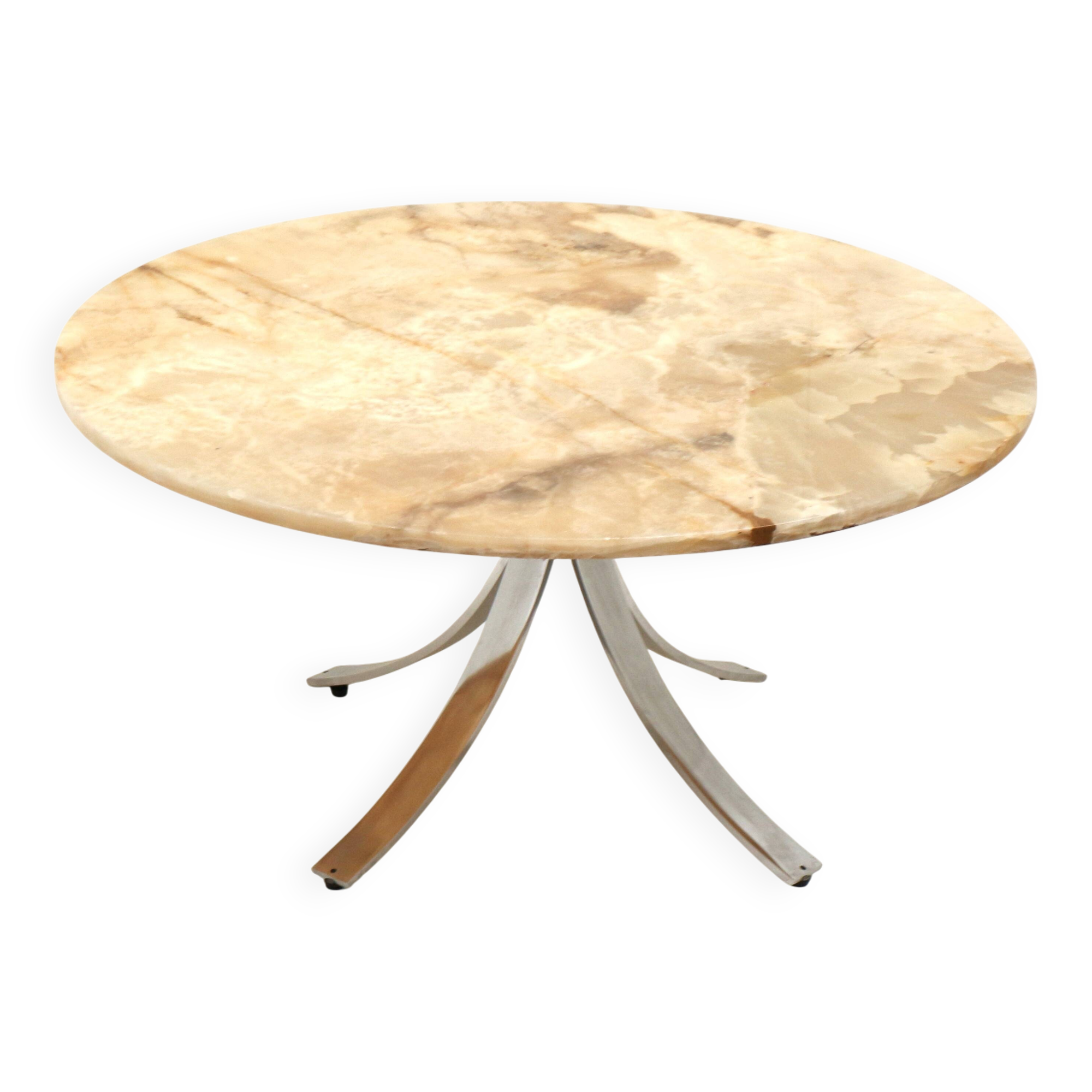 Round vintage onyx coffee table with chrome base from the 70s