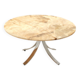 Round vintage onyx coffee table with chrome base from the 70s