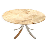 Table basse ronde en onyx et métal chromé, années 70