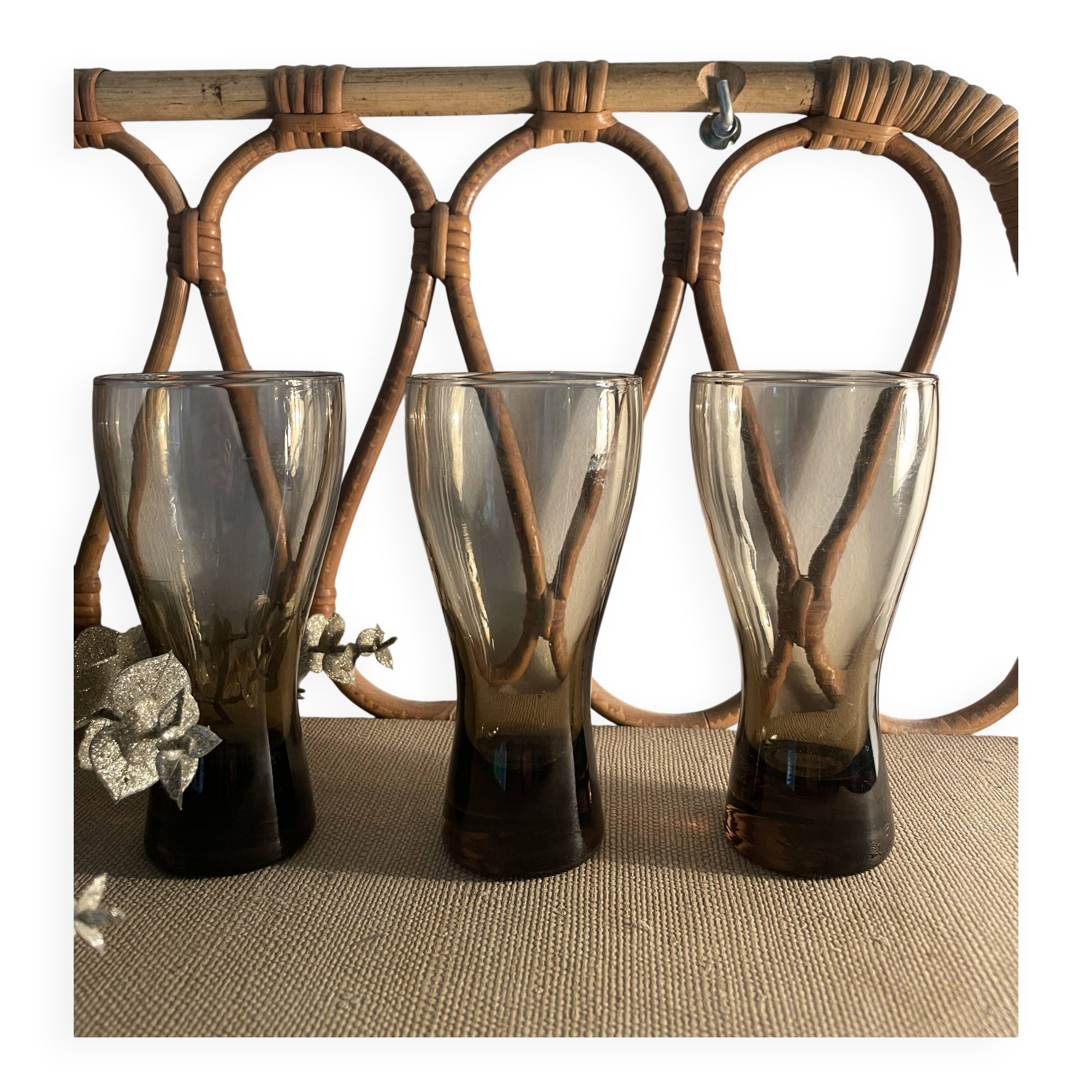 3 Luminarc smoked glass orangeade glasses