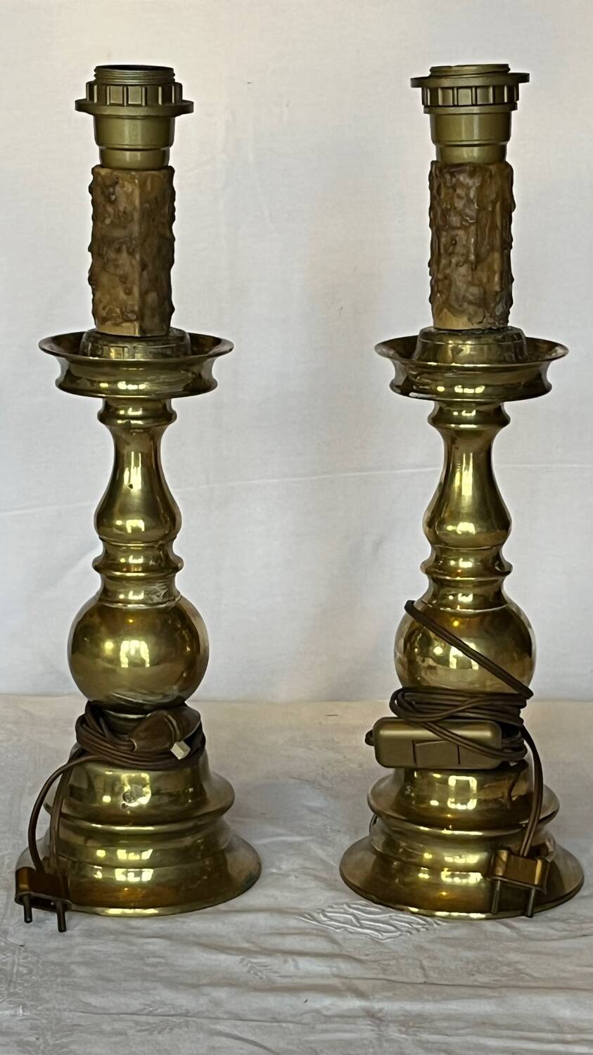 Old gilded bronze candle holder lamp bases