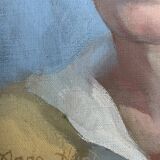 Vintage Oil On Canvas Men Portrait Signed, Small, 1950s