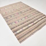 6x8 Green & Blue Striped Handmade Kilim Rug, 174x256Cm