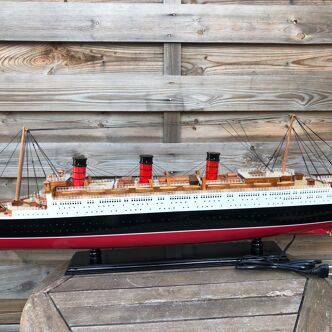 Modèle réduit de navire, RMS Queen Mary paquebot 100cm très grand avec lumiere - Acajou, Bois - 2018