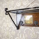 Early 20th Century Dutch Oak Wall Coat Rack with Decorative Tiles, 1950s