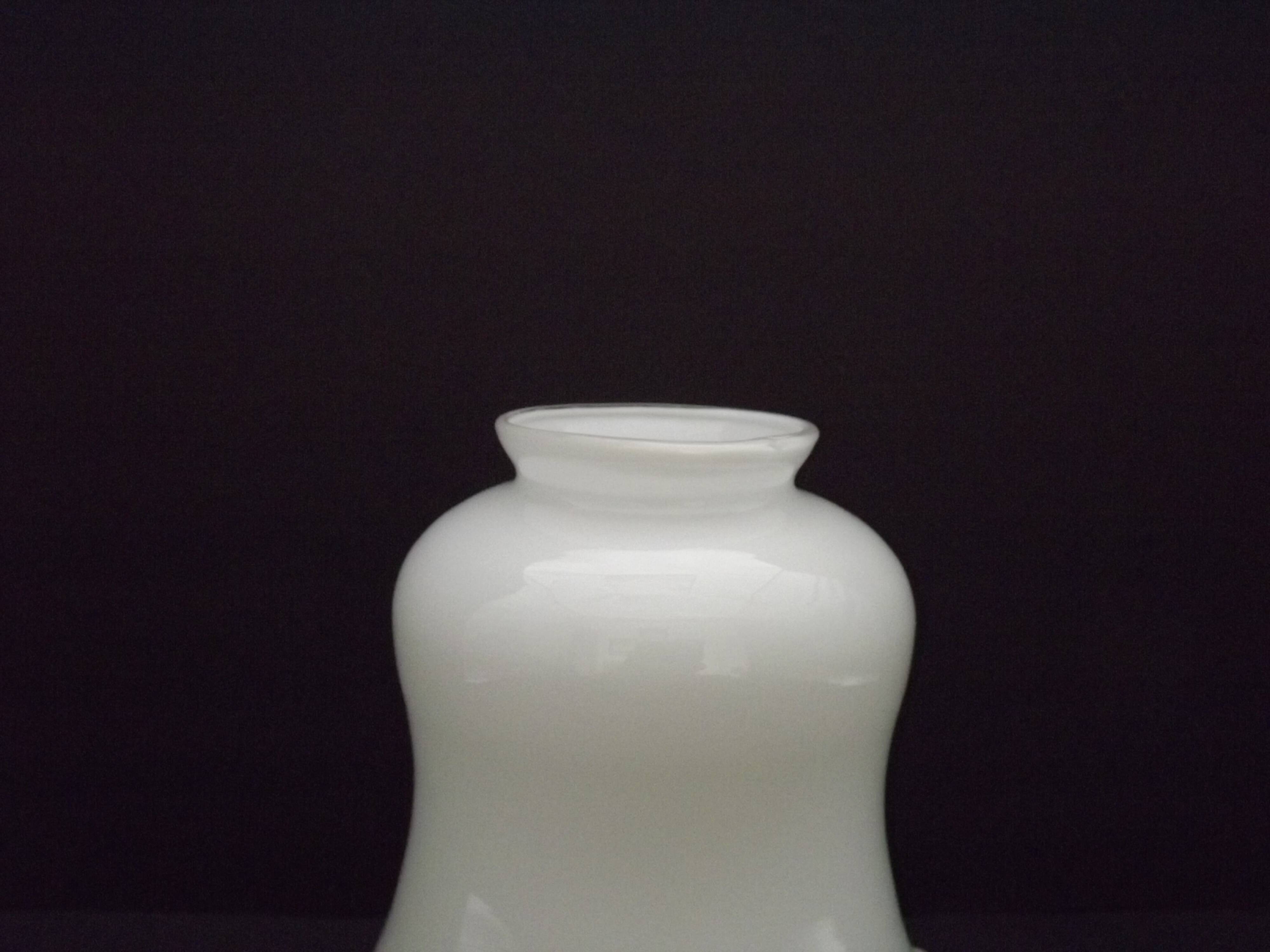 White Opaque Glass Bell Shaped Shade With Contrasting Frilled Edge