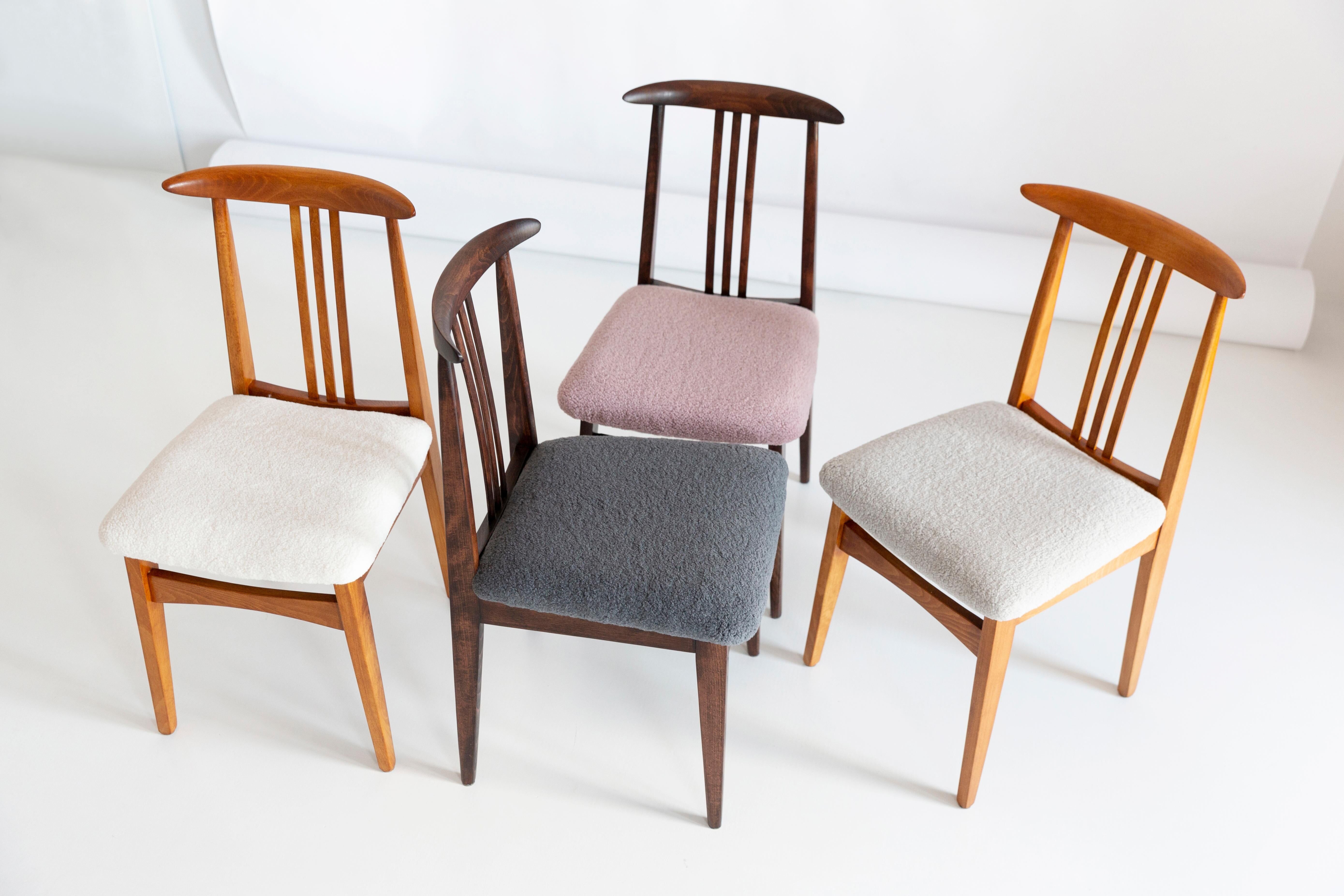 Beech chair with light boucle fabric, design by M. Zielinski, Europe, 1960s