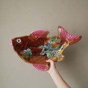 Colorful ceramic fish handcrafted pottery handmade retro kitch hand painted