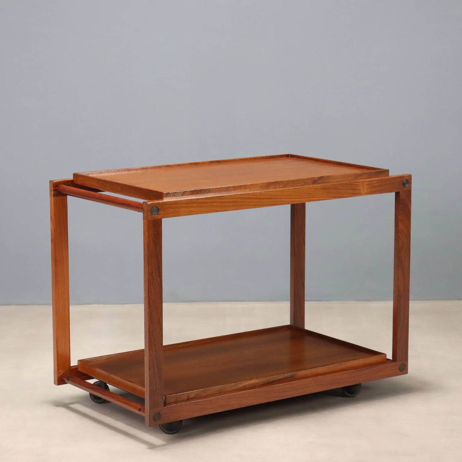 Desserte de cuisine vintage en teck à double plateau, design Italie, années 1960