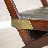 Vintage Walnut Folding Chair in Dark-Green Leather, 1950s