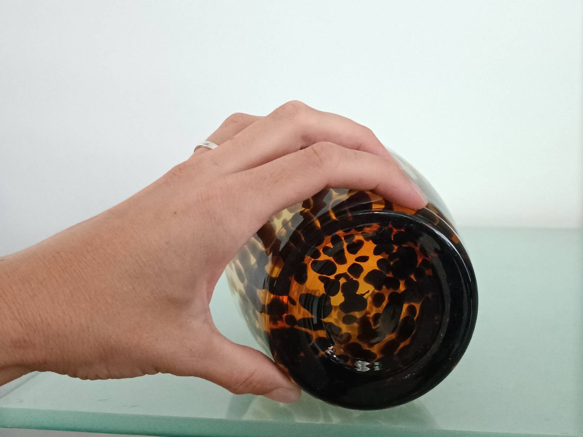 Vintage speckled amber and brown glass vase
