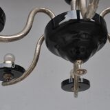 Chandelier 1930 tubular arms to 6 lights black opaline cups