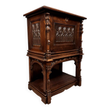 Gothic style secretary cabinet in solid oak circa 1850