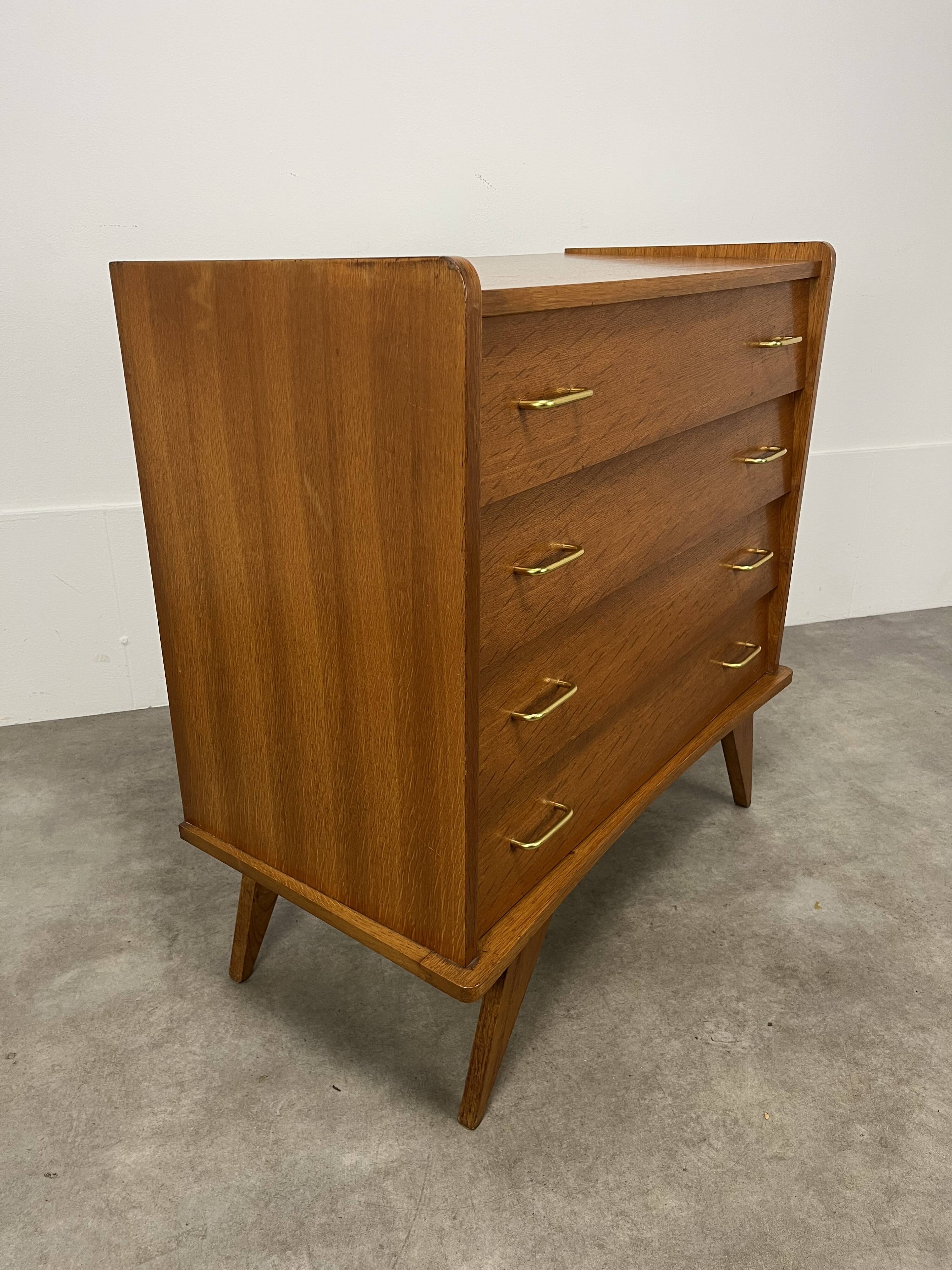 Commode pieds compas années 50 bois blond
