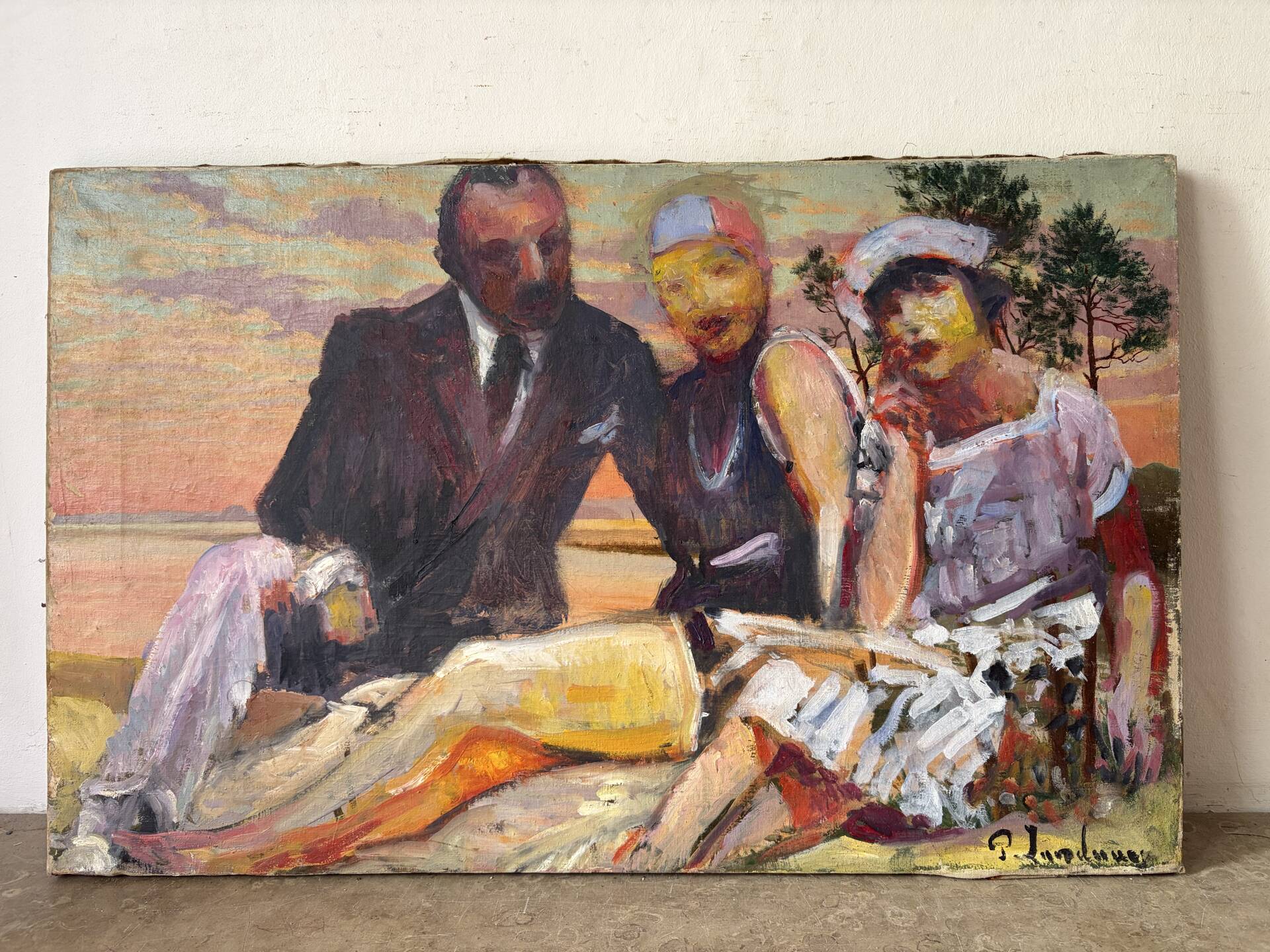 Family portrait at the beach signed Patrice Landauer