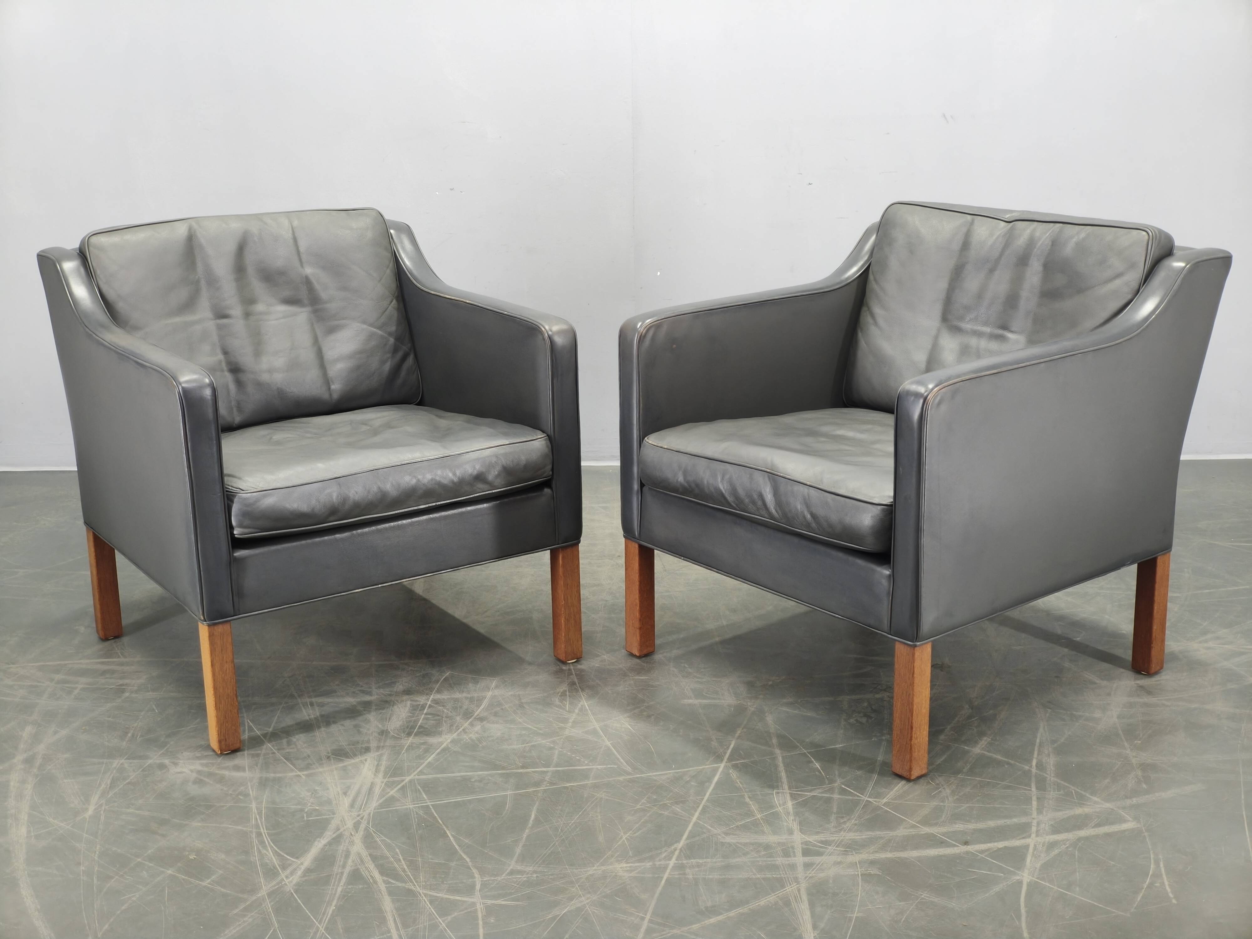 Pair of Leather Lounge Chairs by Børge Mogensen for Fredericia 1970s