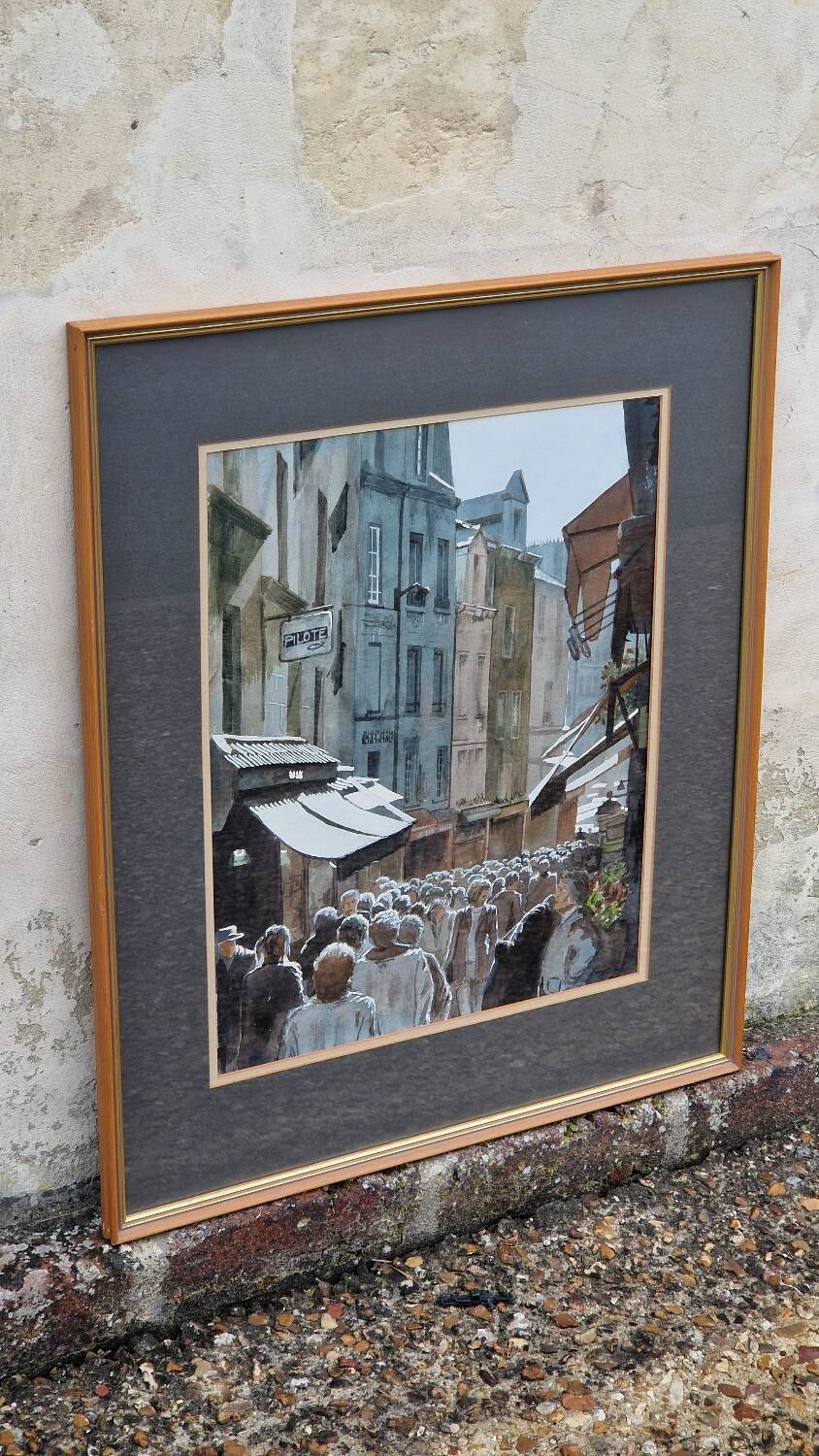 Ruelle animée aquarelle