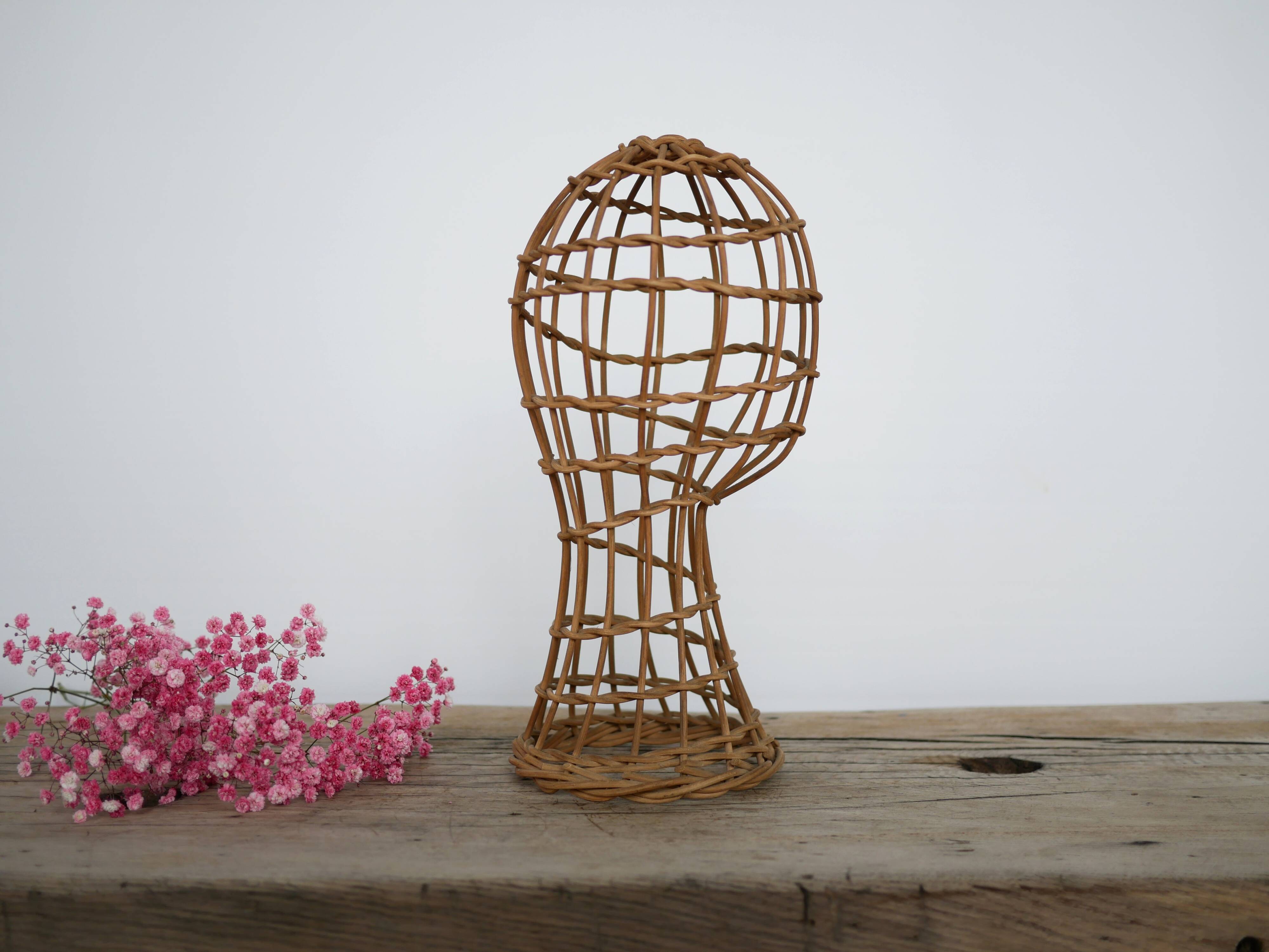 Vintage rattan hat rack