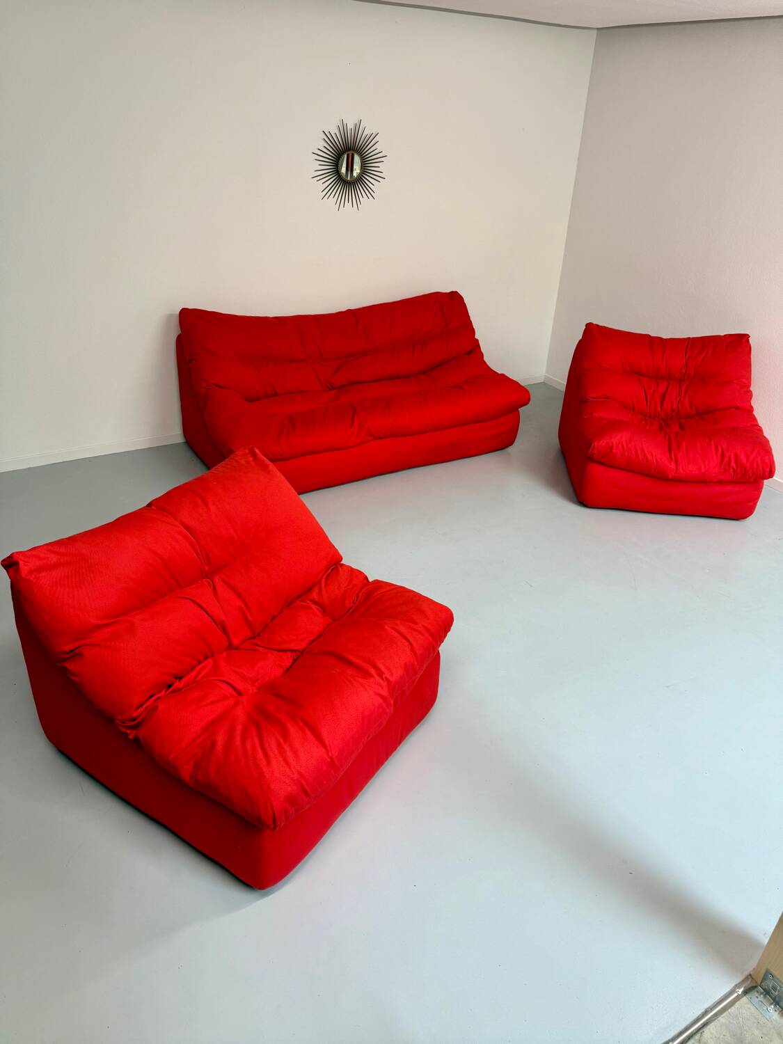 Living room sofa and 2 armchairs French design Steiner 70s vintage fabric
