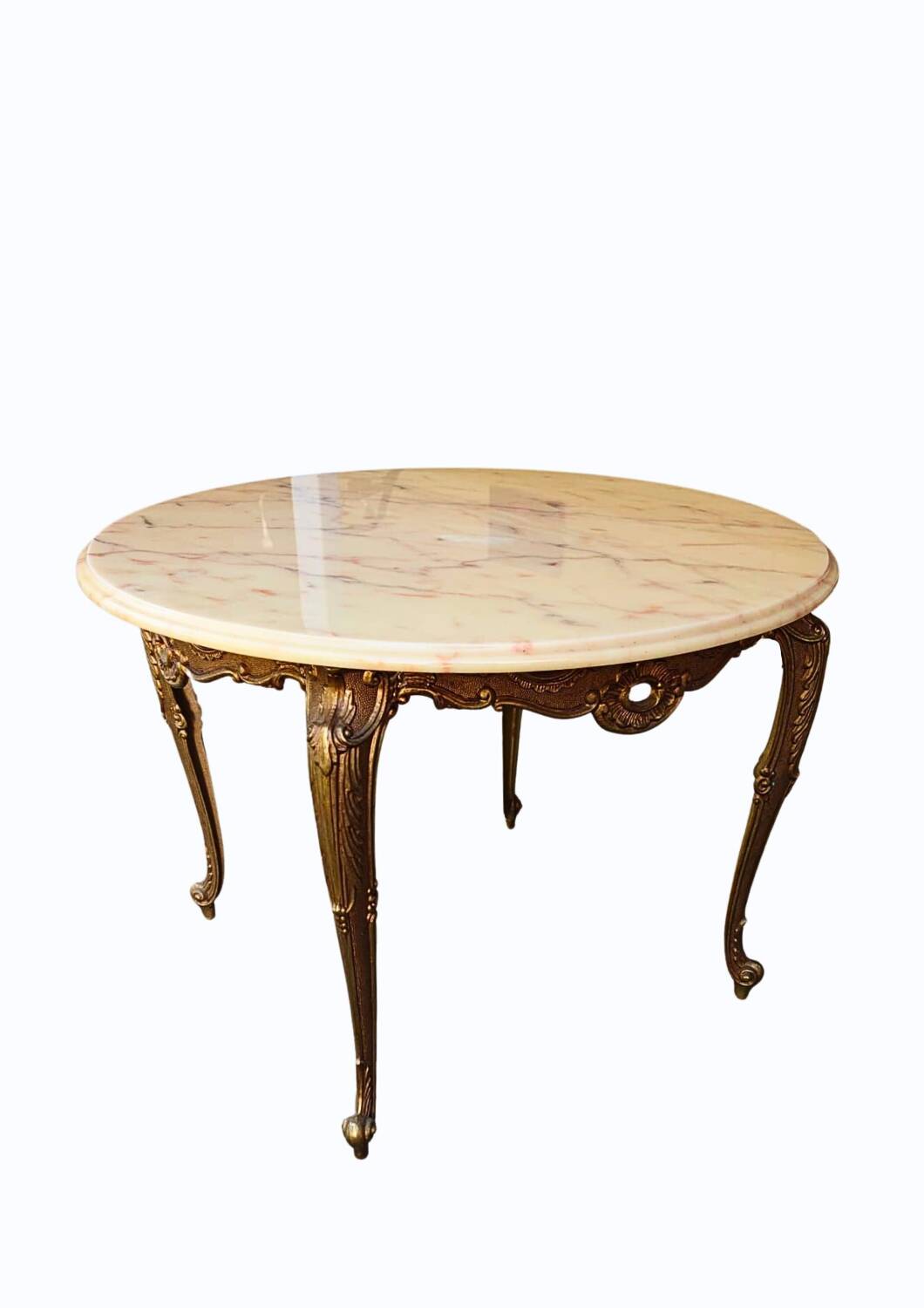 Table basse en bronze de style Louis XV avec plateau en marbre, XXe siècle