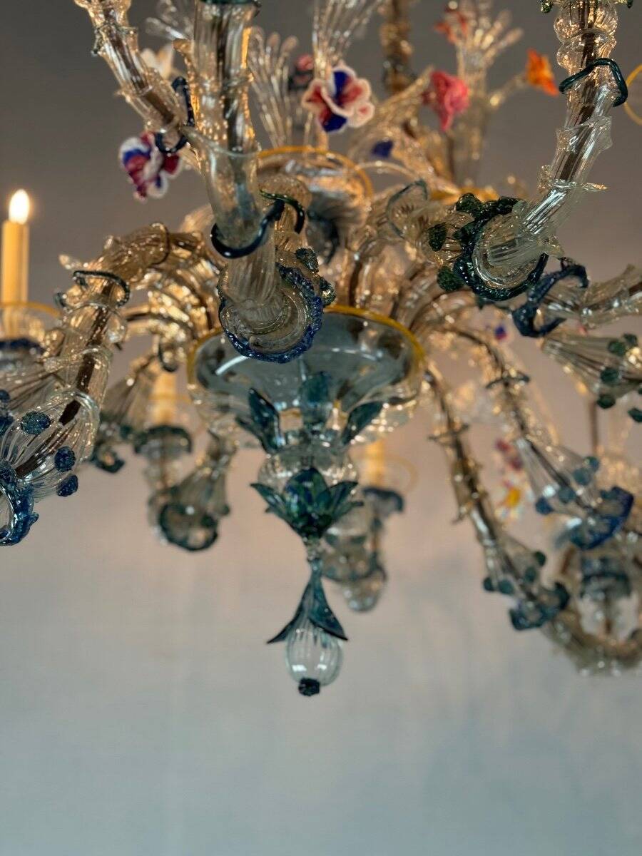 Rezzonico Gondola Chandelier In Multicolored Murano Glass Circa 1900