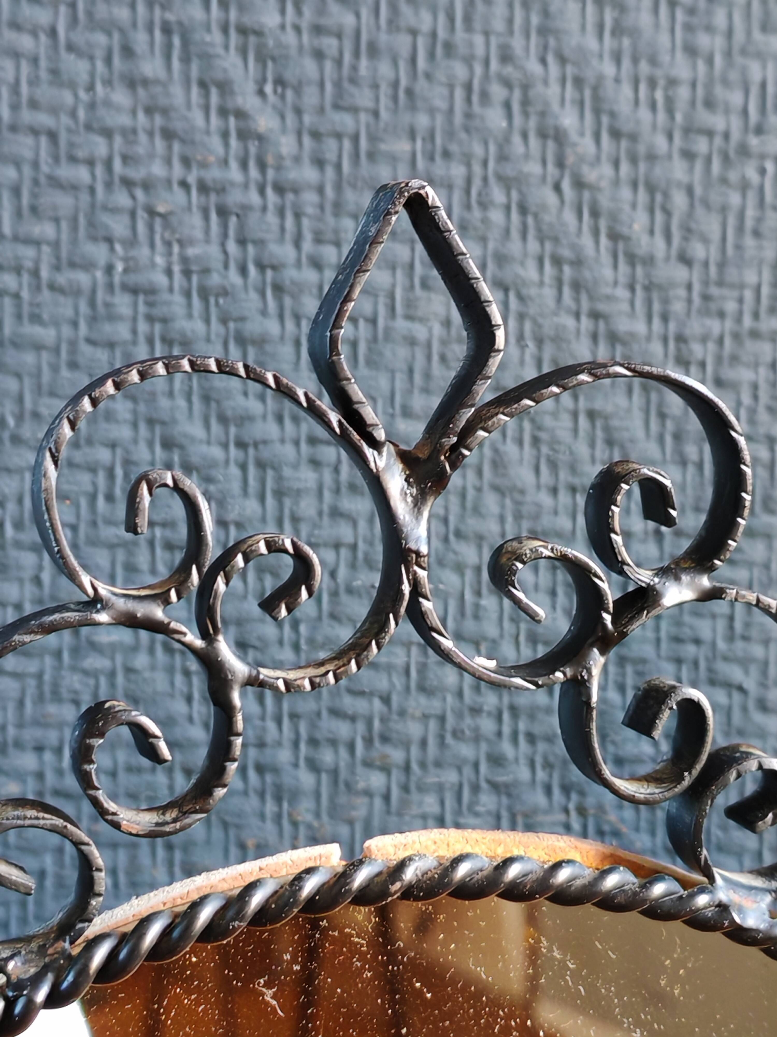 Vintage Black Wrought Iron Triptych Mirror