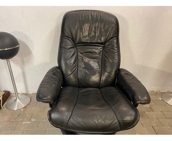 Armchair relaxation leather & footrest Stressless model Ekornes vintage 1980