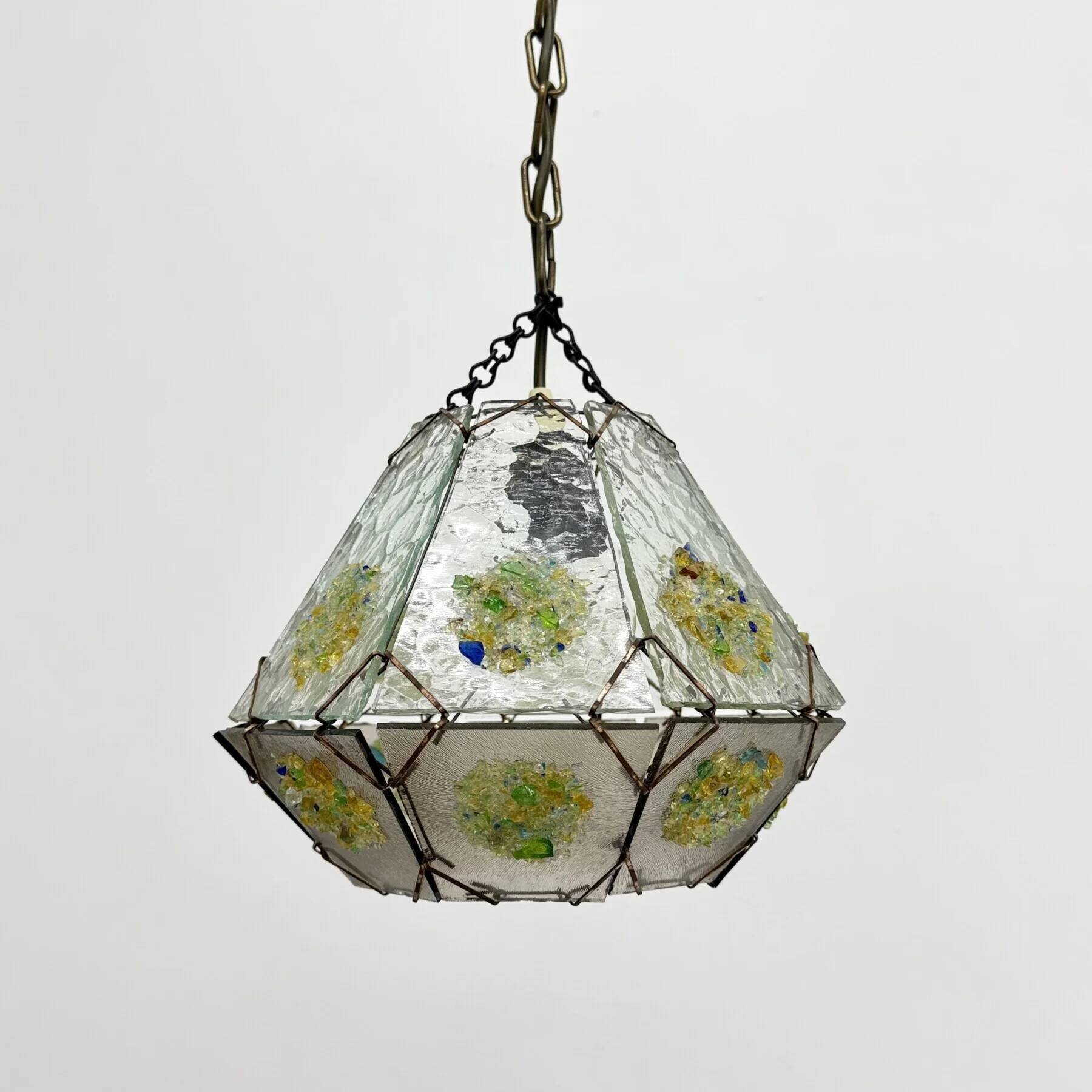 Brutalist glass hanging lamp, 1970s