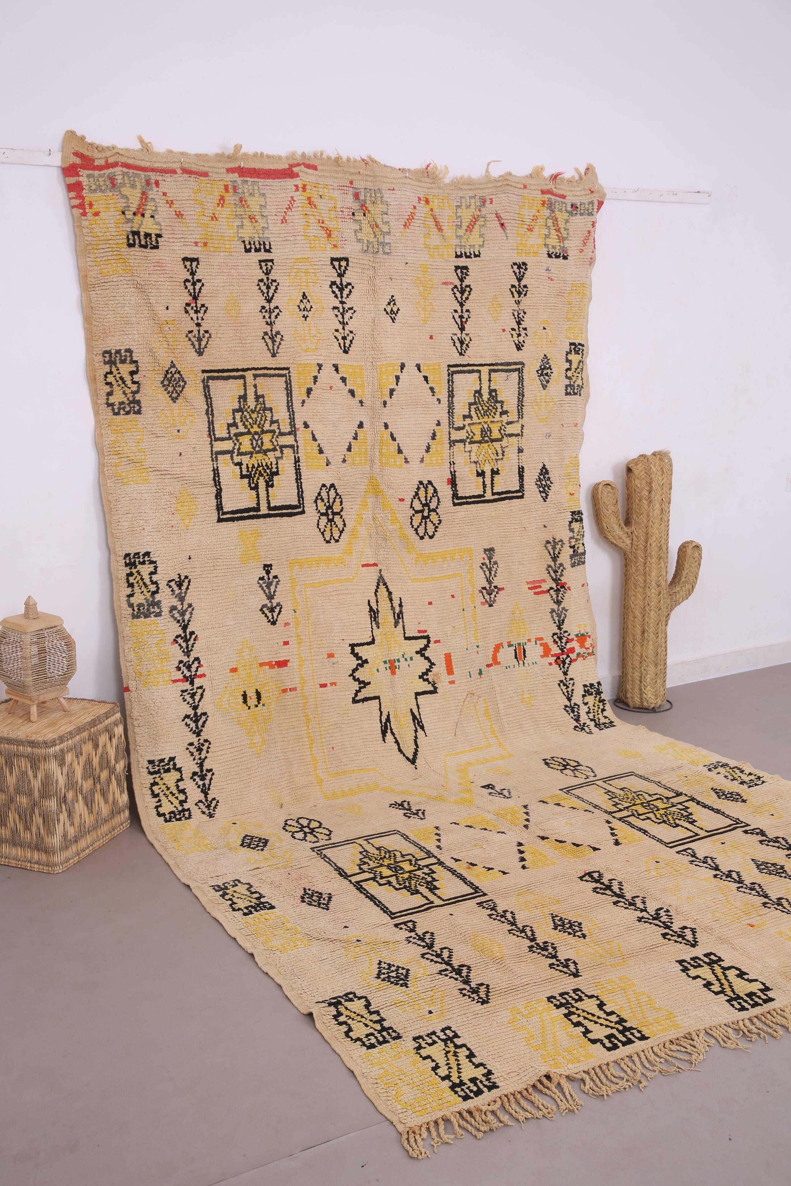 Beige Vintage Moroccan Rug 199 x 376 cm - Berber Wool Rug Handmade