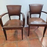 Pair of antique leather bridge armchairs