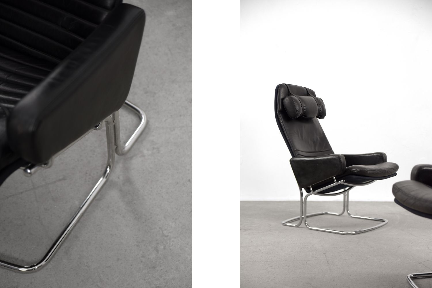 Mid-Century Rare Black Leather Scandinavian Armchair by Ire Möbel, 1970s, Set of 2