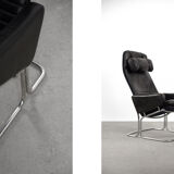 Fauteuil scandinave en cuir noir rare du milieu du siècle par Ire Möbel, années 1970, lot de 2