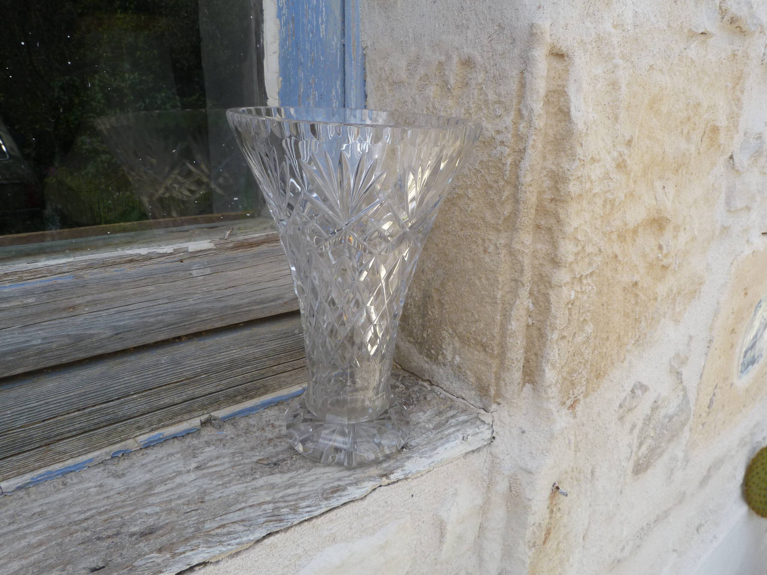 Flared cut crystal vase