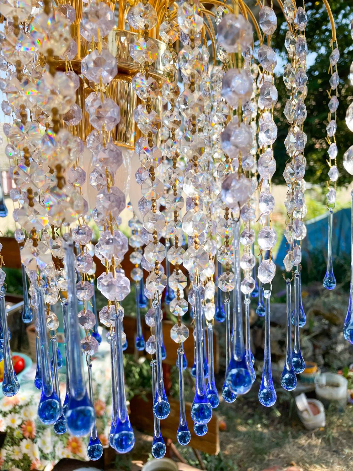 Lustre élégant en cristal et verre Murano soufflé – Gouttes bleues
