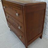 Art Deco chest of drawers with 3 drawers, brass flower handle, solid wood - Very beautiful