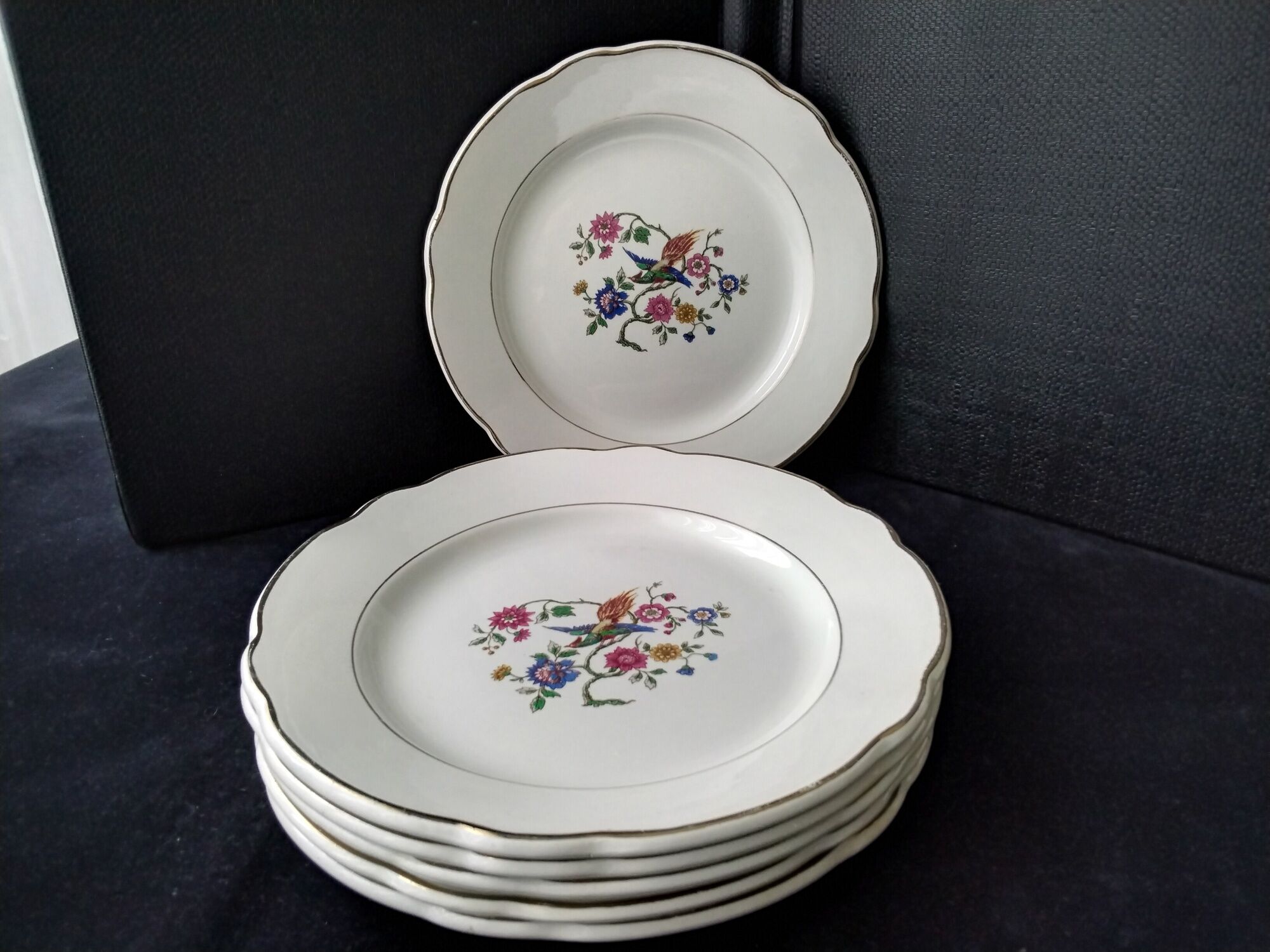Set of 6 faience dessert plates digoin sarreguemines bird of paradise