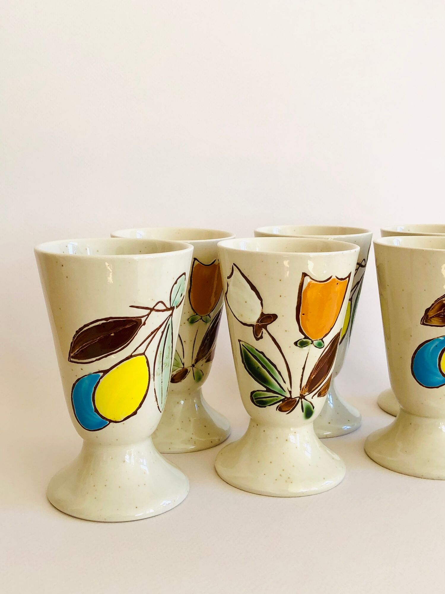 Set of 6 vintage Korean mazagrans in sandstone