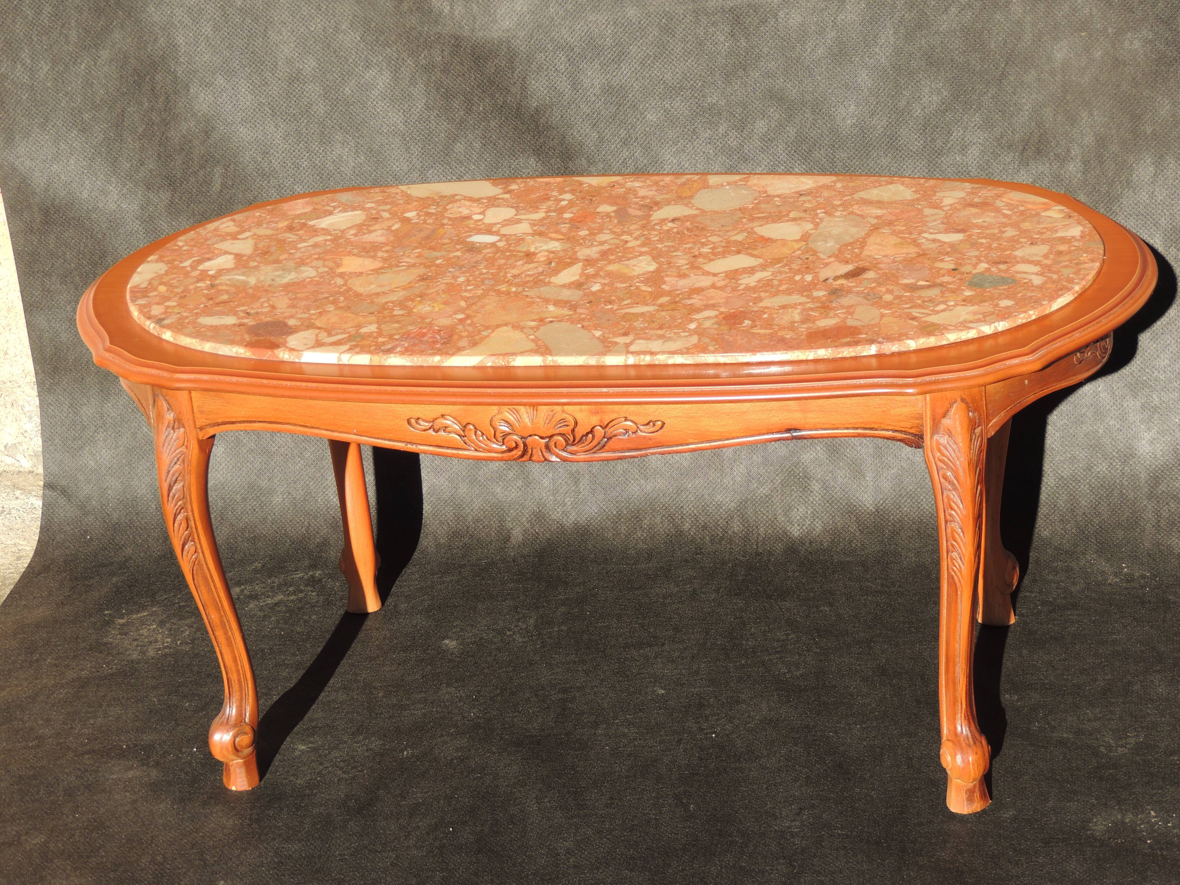Coffee table ovalewood and marble pink salmon