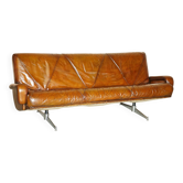 Canapé vintage en cuir teinté à la main, style milieu du siècle