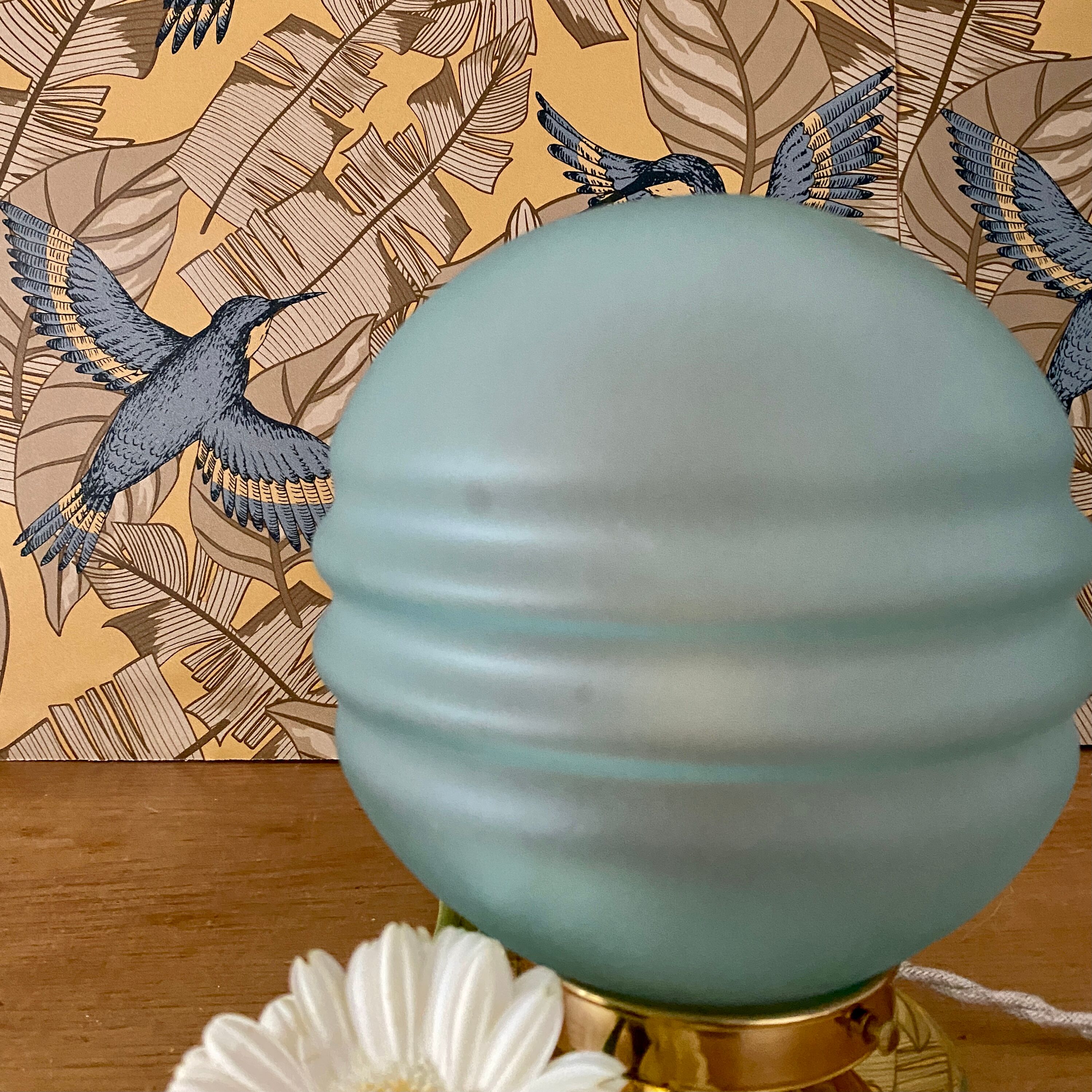 Vintage table lamp globe in blue frosted glass