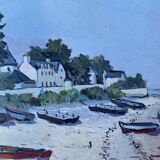 Hst painting "beach with boats" marine normandy brittany by robert leboucher
